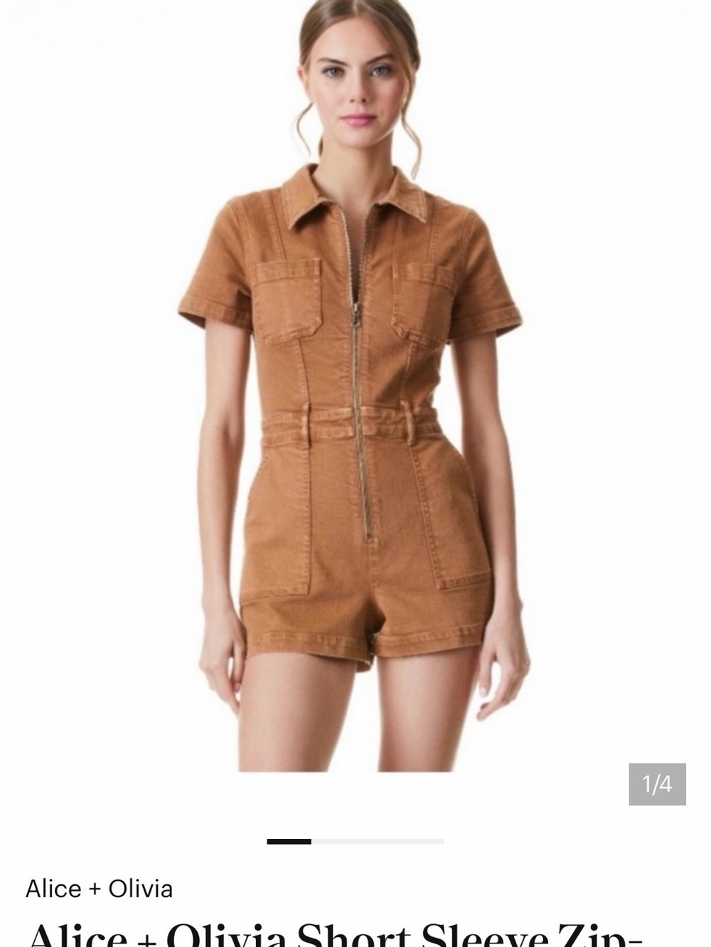 Alice + Olivia Utility Zip Romper — Caramel